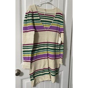 Free People Gidget Sweater Dress size large new V Neck Waffle Weave